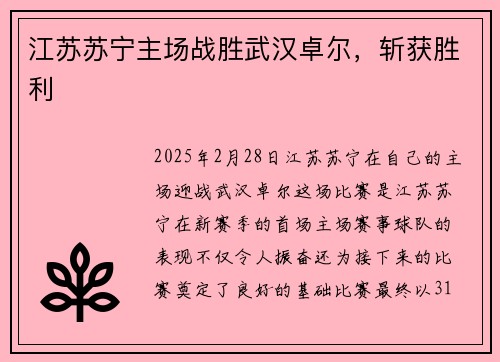 江苏苏宁主场战胜武汉卓尔，斩获胜利