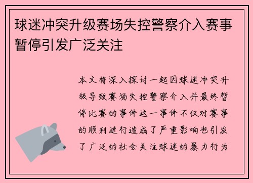 球迷冲突升级赛场失控警察介入赛事暂停引发广泛关注